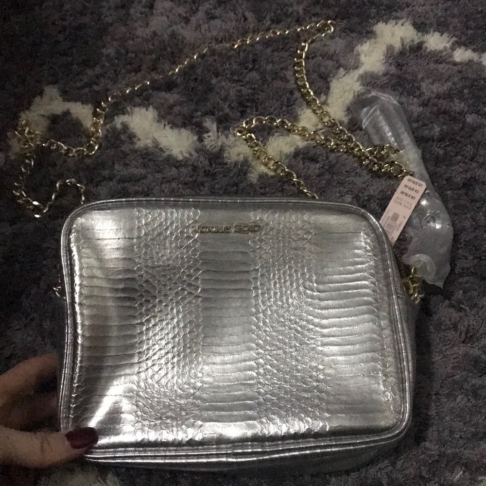 Silver VS bag with gold metal chain
